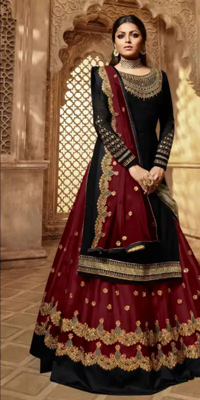 Maroon Satin Georgette Stone Work Salwar Suit | Jump Suits, Salwar suit, Casual Suits, Creative suits, Designer Suits, Palazzo Suits, Party Wear Suits, Patiala Suits, Straight Suits