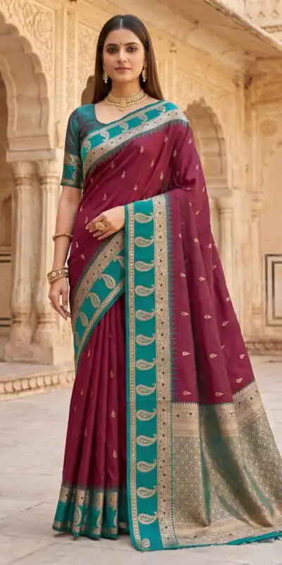 Maroon Soft Banarasi Zari Lace Work Saree | Sarees, Bollywood Sarees, Creative Sarees, Designer Sarees, Embroidered Sarees, Ethnic Saree, Modern Digital sarees, Party Wear Sarees