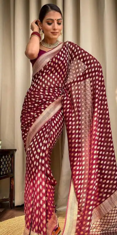 Maroon Soft Lichi Silk Rich Pallu Work Saree | Sarees, Bollywood Sarees, Creative Sarees, Designer Sarees, Embroidered Sarees, Ethnic Saree, Modern Digital sarees, Party Wear Sarees