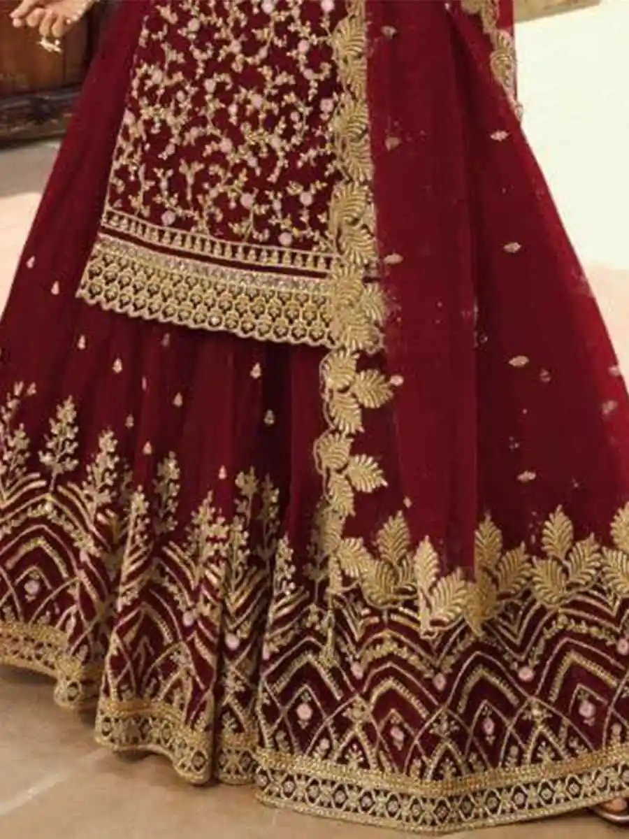 Maroon Soft Net With Embroidery Work Salwar Suit | Jump Suits, Salwar suit, Casual Suits, Creative suits, Designer Suits, Palazzo Suits, Party Wear Suits, Patiala Suits, Straight Suits