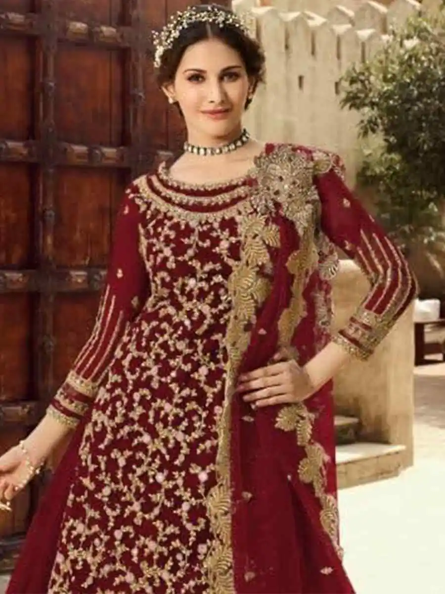 Maroon Soft Net With Embroidery Work Salwar Suit | Jump Suits, Salwar suit, Casual Suits, Creative suits, Designer Suits, Palazzo Suits, Party Wear Suits, Patiala Suits, Straight Suits