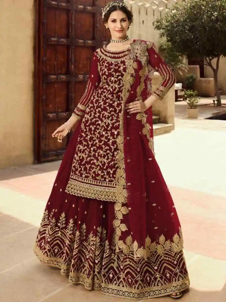 Maroon Soft Net With Embroidery Work Salwar Suit | Jump Suits, Salwar suit, Casual Suits, Creative suits, Designer Suits, Palazzo Suits, Party Wear Suits, Patiala Suits, Straight Suits
