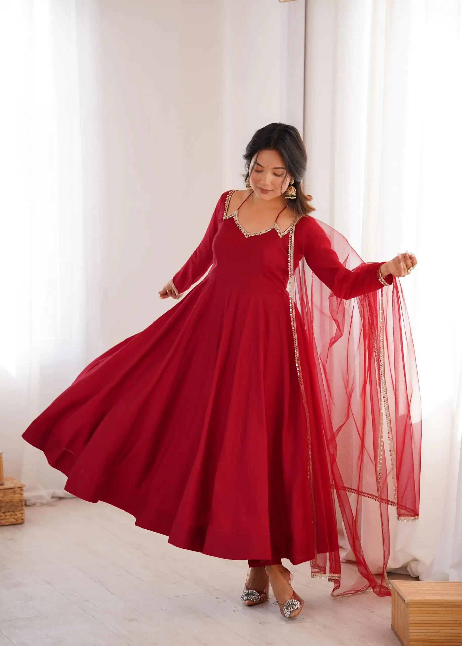 Maroon Soft Nylon Net Mirror Lace Work Anarkali Suit | Anarkali Suits, Bollywood Anarkali, Creative-Anarkali, Designer Anarkali, Embroidered Anarkali, Party Wear Anarkali