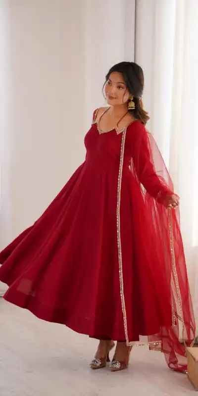 Maroon Soft Nylon Net Mirror Lace Work Anarkali Suit | Anarkali Suits, Bollywood Anarkali, Creative-Anarkali, Designer Anarkali, Embroidered Anarkali, Party Wear Anarkali