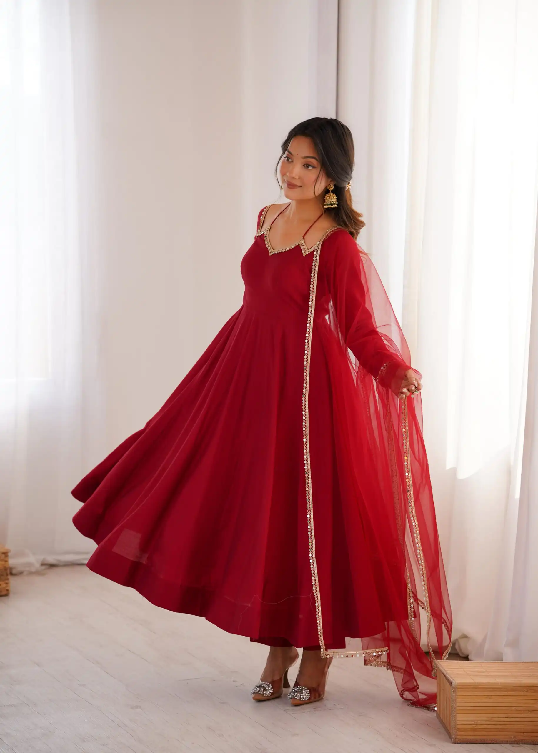 Maroon Soft Nylon Net Mirror Lace Work Anarkali Suit | Anarkali Suits, Bollywood Anarkali, Creative-Anarkali, Designer Anarkali, Embroidered Anarkali, Party Wear Anarkali