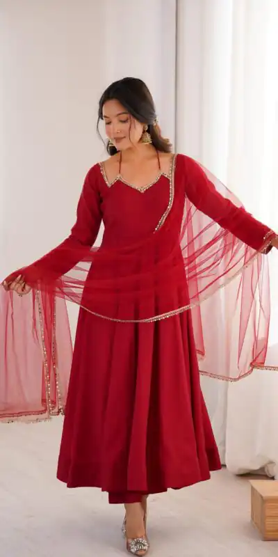 Maroon Soft Nylon Net Mirror Lace Work Anarkali Suit | Anarkali Suits, Bollywood Anarkali, Creative-Anarkali, Designer Anarkali, Embroidered Anarkali, Party Wear Anarkali
