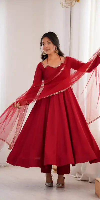 Maroon Soft Nylon Net Mirror Lace Work Anarkali Suit | Anarkali Suits, Bollywood Anarkali, Creative-Anarkali, Designer Anarkali, Embroidered Anarkali, Party Wear Anarkali