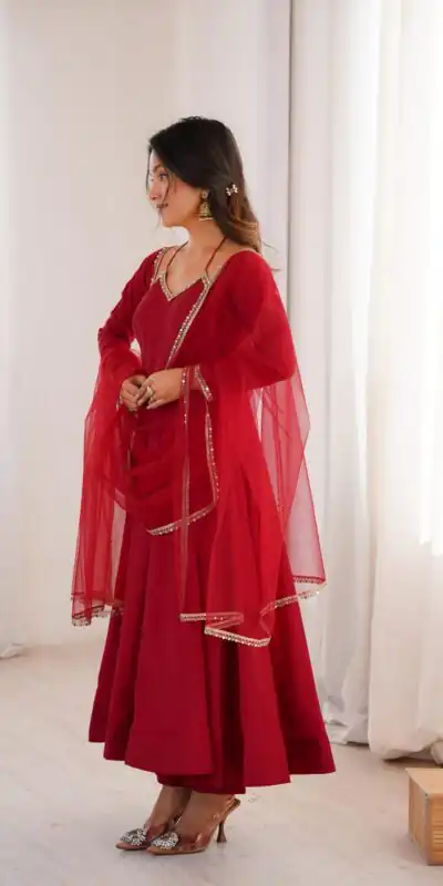 Maroon Soft Nylon Net Mirror Lace Work Anarkali Suit | Anarkali Suits, Bollywood Anarkali, Creative-Anarkali, Designer Anarkali, Embroidered Anarkali, Party Wear Anarkali