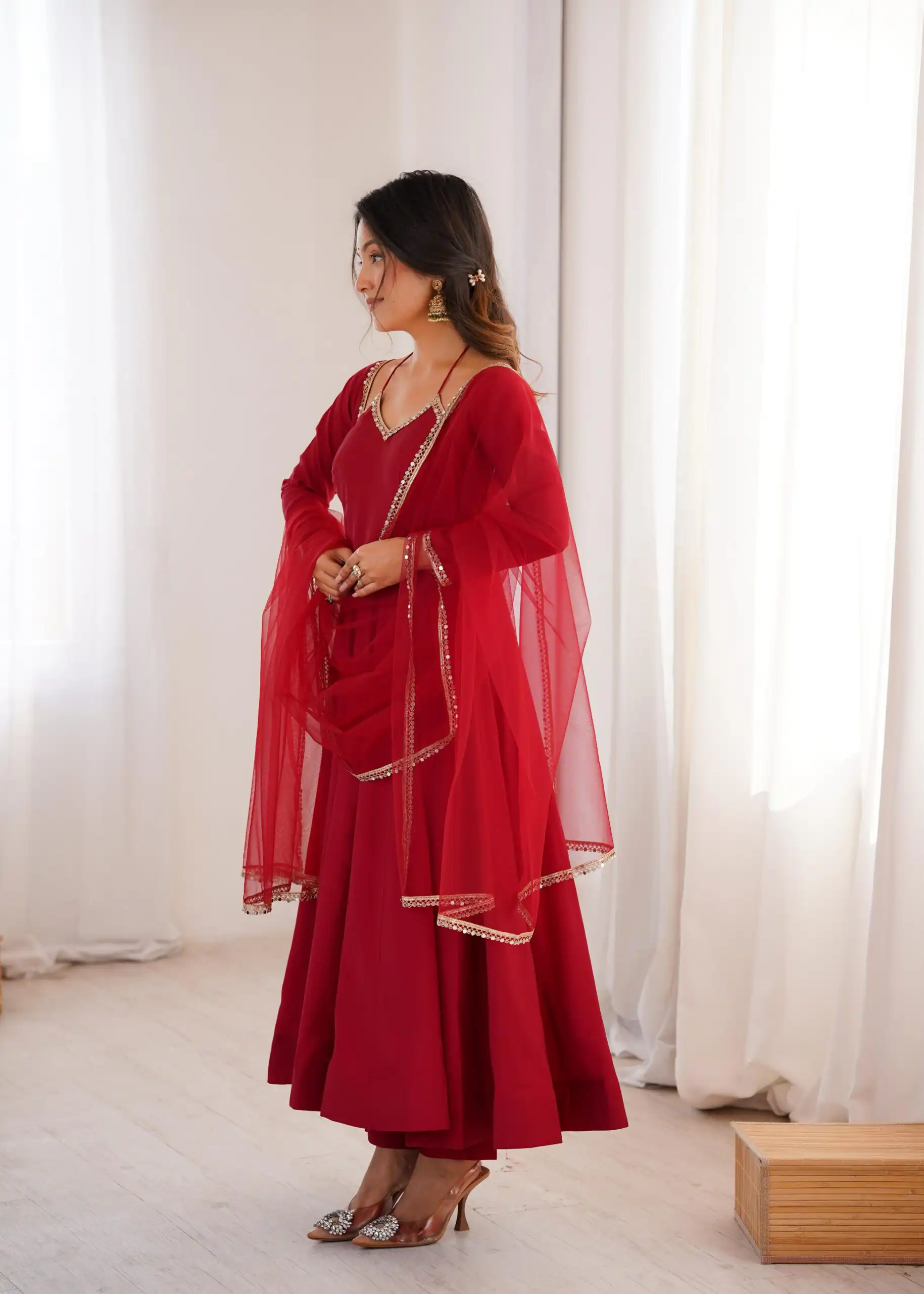 Maroon Soft Nylon Net Mirror Lace Work Anarkali Suit | Anarkali Suits, Bollywood Anarkali, Creative-Anarkali, Designer Anarkali, Embroidered Anarkali, Party Wear Anarkali
