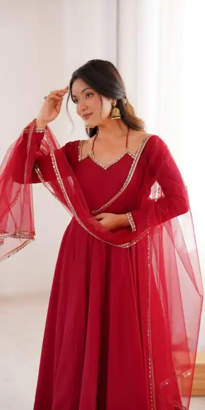Maroon Soft Nylon Net Mirror Lace Work Anarkali Suit | Anarkali Suits, Bollywood Anarkali, Creative-Anarkali, Designer Anarkali, Embroidered Anarkali, Party Wear Anarkali