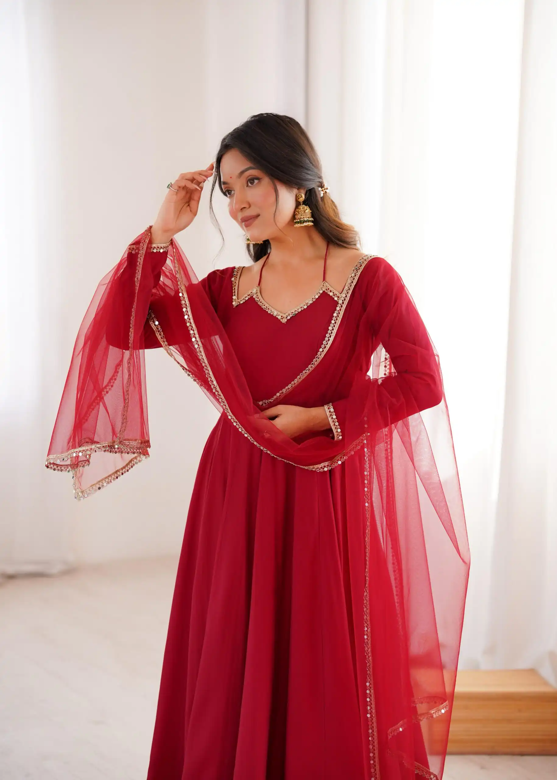Maroon Soft Nylon Net Mirror Lace Work Anarkali Suit | Anarkali Suits, Bollywood Anarkali, Creative-Anarkali, Designer Anarkali, Embroidered Anarkali, Party Wear Anarkali