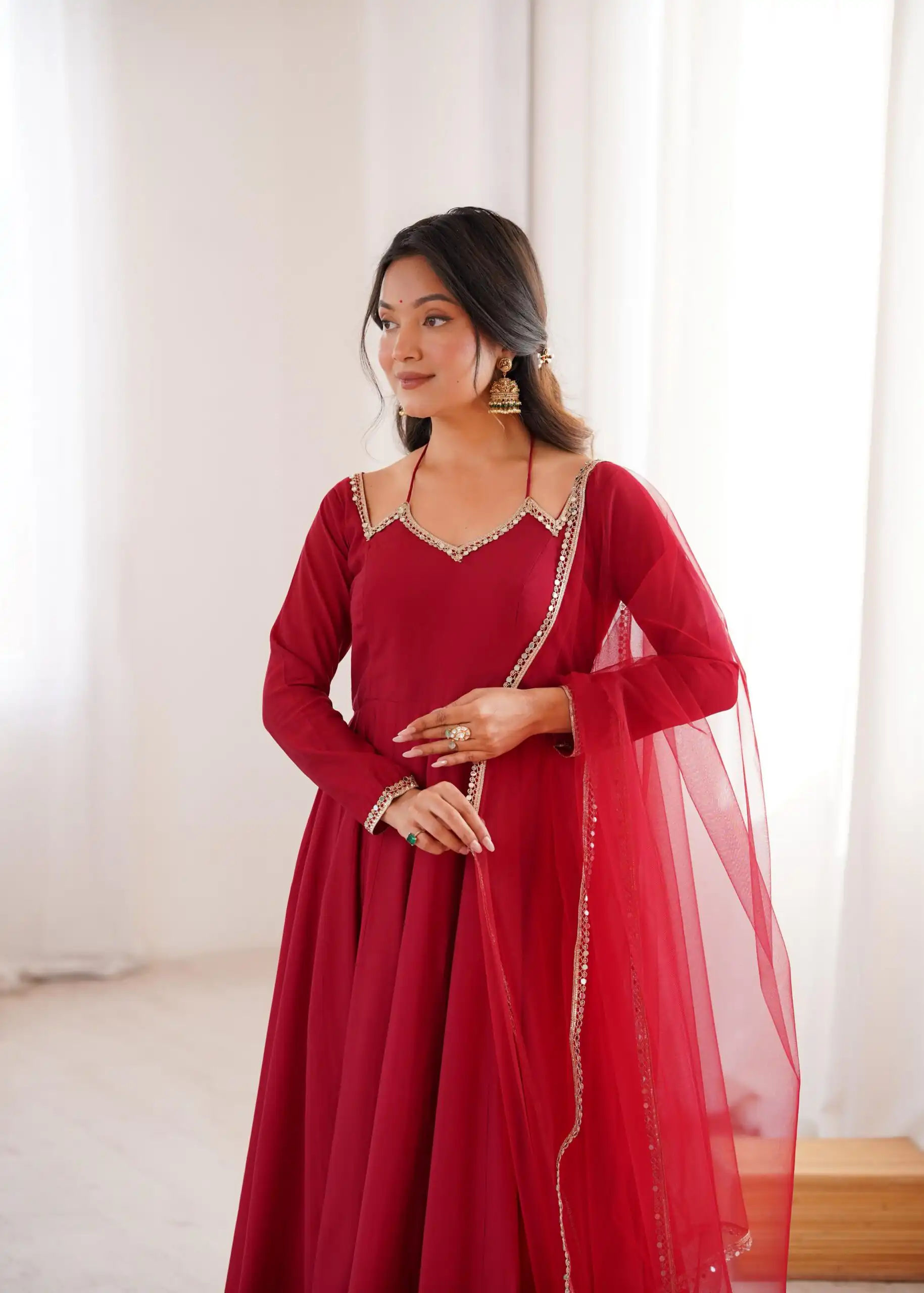 Maroon Soft Nylon Net Mirror Lace Work Anarkali Suit | Anarkali Suits, Bollywood Anarkali, Creative-Anarkali, Designer Anarkali, Embroidered Anarkali, Party Wear Anarkali