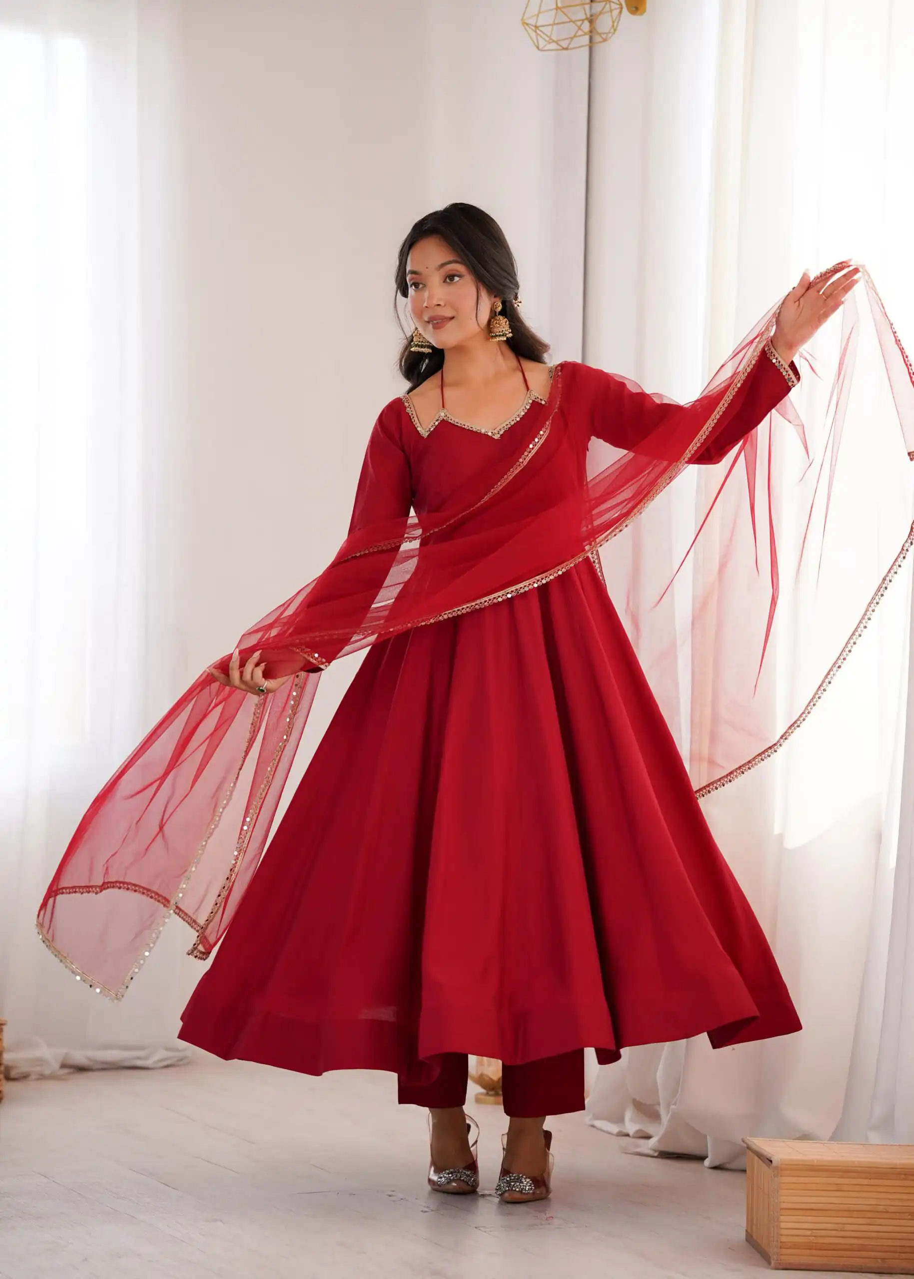 Maroon Soft Nylon Net Mirror Lace Work Anarkali Suit | Anarkali Suits, Bollywood Anarkali, Creative-Anarkali, Designer Anarkali, Embroidered Anarkali, Party Wear Anarkali