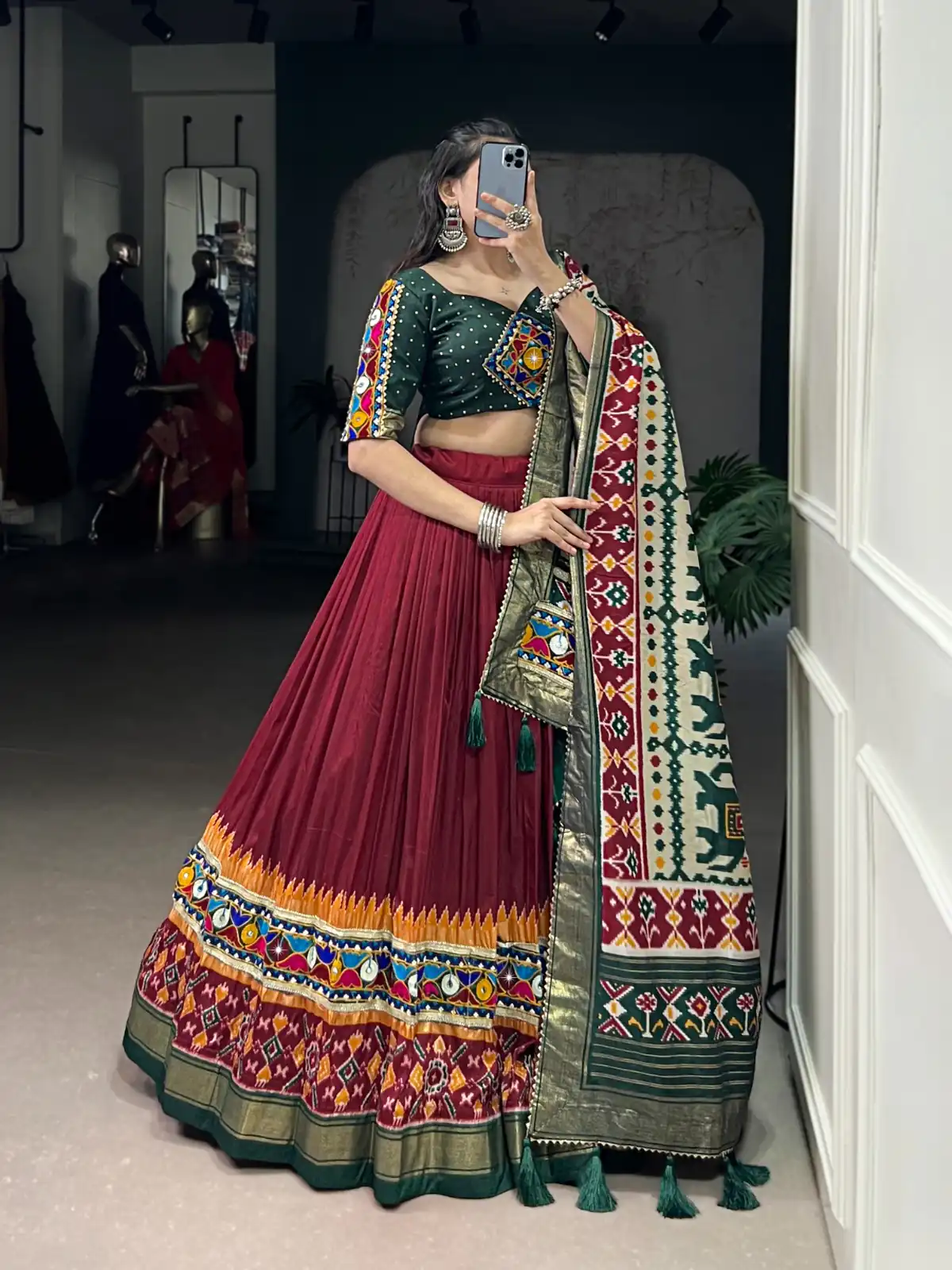 Maroon Tasar Silk Gamthi Work Lehenga Choli | Lehenga, Bollywood Lehenga, Creative Lehenga, Designer Lehenga, Embroidered Lehenga, Party Wear Lehenga