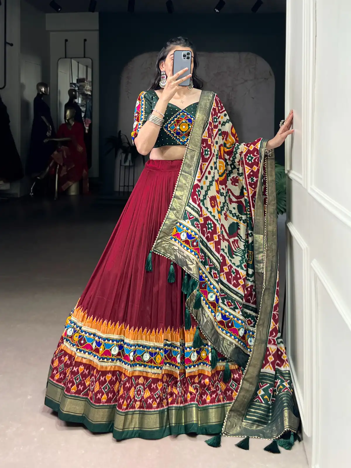 Maroon Tasar Silk Gamthi Work Lehenga Choli | Lehenga, Bollywood Lehenga, Creative Lehenga, Designer Lehenga, Embroidered Lehenga, Party Wear Lehenga