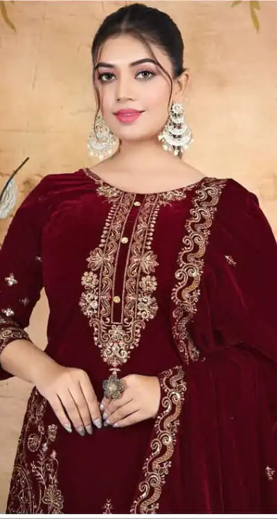 Maroon Velvet Embroidery Lace Work Salwar Suit | Jump Suits, Salwar suit, Casual Suits, Creative suits, Designer Suits, Palazzo Suits, Party Wear Suits, Patiala Suits, Straight Suits