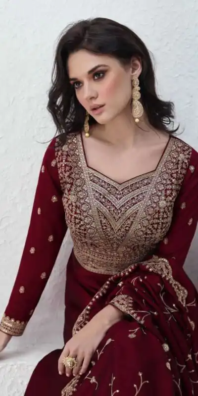 Maroon Vichitra Embroidery Lace Work Salwar Suit | Jump Suits, Salwar suit, Casual Suits, Creative suits, Designer Suits, Palazzo Suits, Party Wear Suits, Patiala Suits, Straight Suits