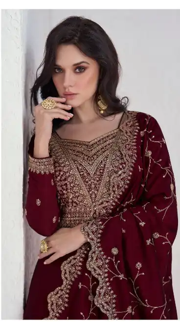 Maroon Vichitra Embroidery Lace Work Salwar Suit | Jump Suits, Salwar suit, Casual Suits, Creative suits, Designer Suits, Palazzo Suits, Party Wear Suits, Patiala Suits, Straight Suits