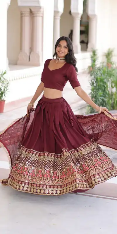 Maroon Vichitra Silk With Embroider Lehenga Choli | Lehenga, Bollywood Lehenga, Creative Lehenga, Designer Lehenga, Embroidered Lehenga, Party Wear Lehenga