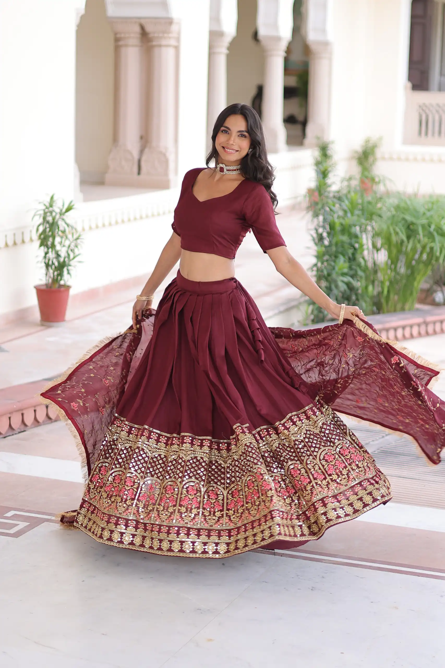 Maroon Vichitra Silk With Embroider Lehenga Choli | Lehenga, Bollywood Lehenga, Creative Lehenga, Designer Lehenga, Embroidered Lehenga, Party Wear Lehenga