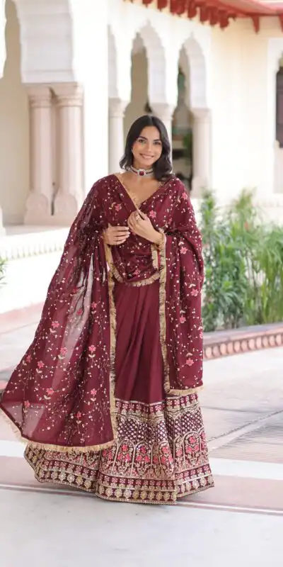 Maroon Vichitra Silk With Embroider Lehenga Choli | Lehenga, Bollywood Lehenga, Creative Lehenga, Designer Lehenga, Embroidered Lehenga, Party Wear Lehenga