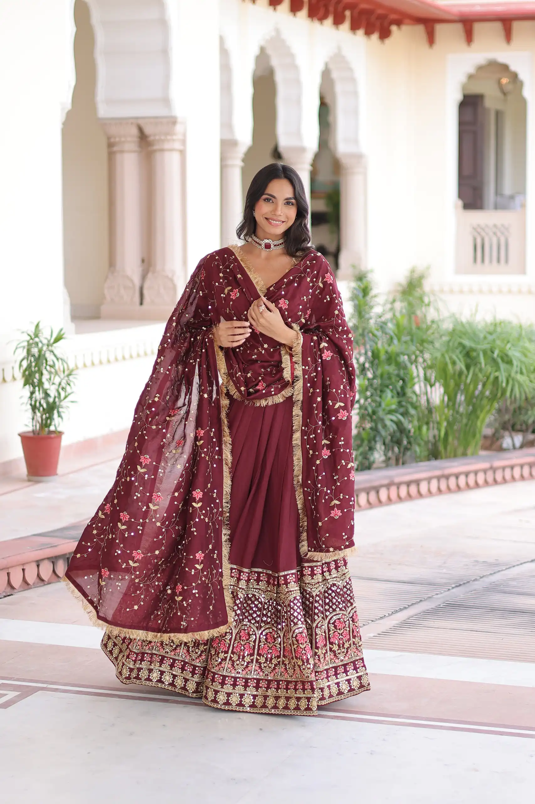 Maroon Vichitra Silk With Embroider Lehenga Choli | Lehenga, Bollywood Lehenga, Creative Lehenga, Designer Lehenga, Embroidered Lehenga, Party Wear Lehenga