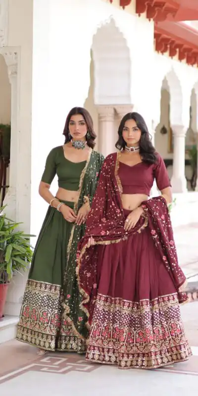 Maroon Vichitra Silk With Embroider Lehenga Choli | Lehenga, Bollywood Lehenga, Creative Lehenga, Designer Lehenga, Embroidered Lehenga, Party Wear Lehenga