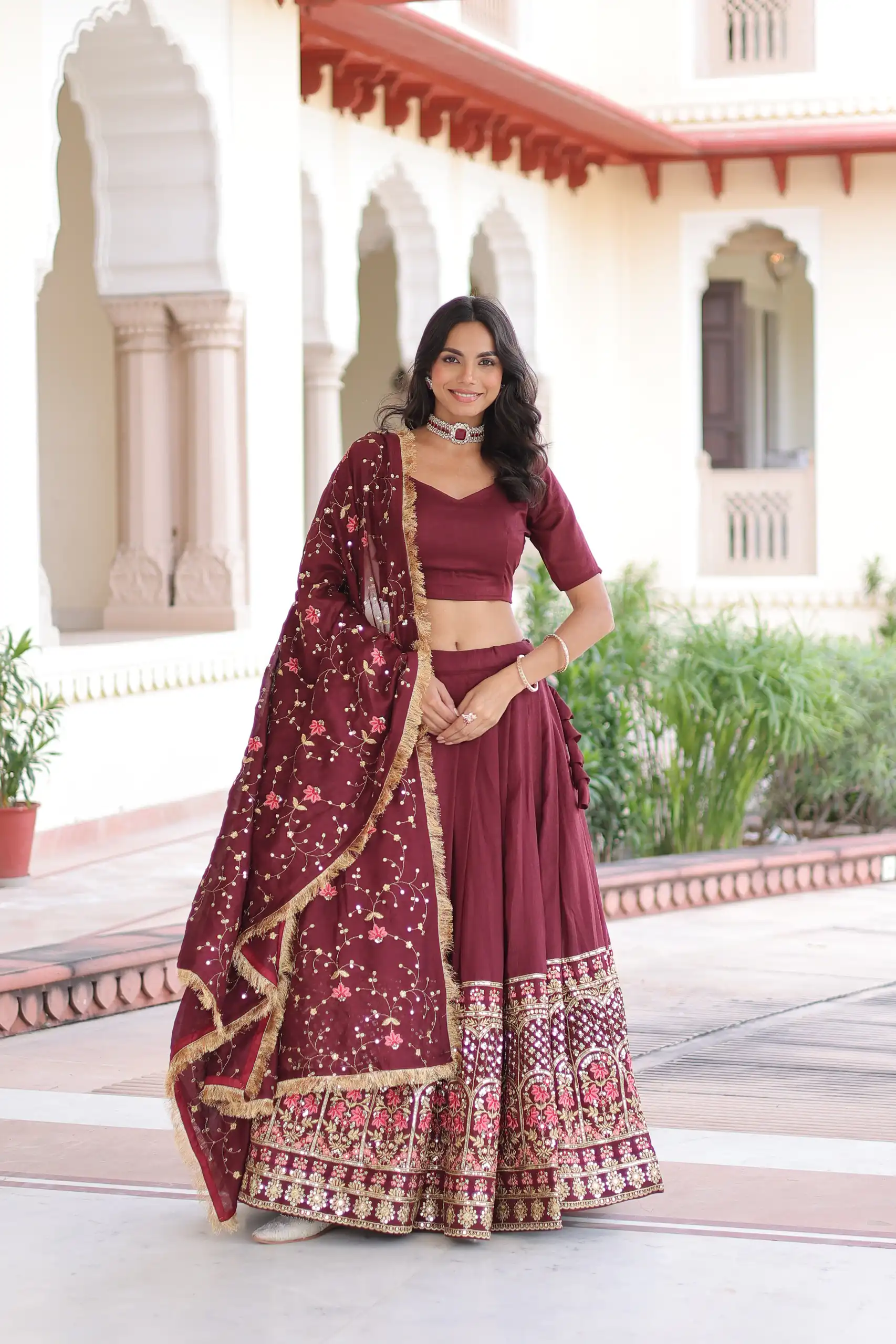 Maroon Vichitra Silk With Embroider Lehenga Choli | Lehenga, Bollywood Lehenga, Creative Lehenga, Designer Lehenga, Embroidered Lehenga, Party Wear Lehenga