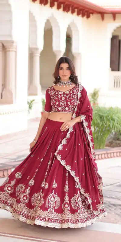 Maroon Vichitra Silk With Sequins Work Lehenga Choli | Lehenga, Bollywood Lehenga, Creative Lehenga, Designer Lehenga, Embroidered Lehenga, Party Wear Lehenga