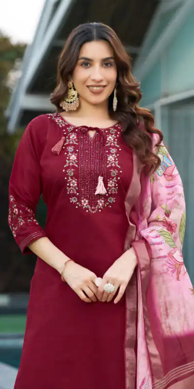Maroon Viscose Silk Digital Print Embroider Work Salwar Suit | Jump Suits, Salwar suit, Casual Suits, Creative suits, Designer Suits, Palazzo Suits, Party Wear Suits, Patiala Suits, Straight Suits