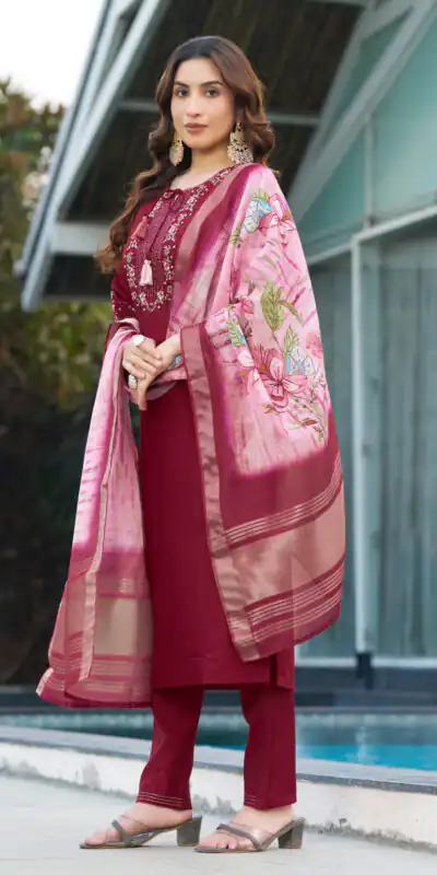 Maroon Viscose Silk Digital Print Embroider Work Salwar Suit | Jump Suits, Salwar suit, Casual Suits, Creative suits, Designer Suits, Palazzo Suits, Party Wear Suits, Patiala Suits, Straight Suits