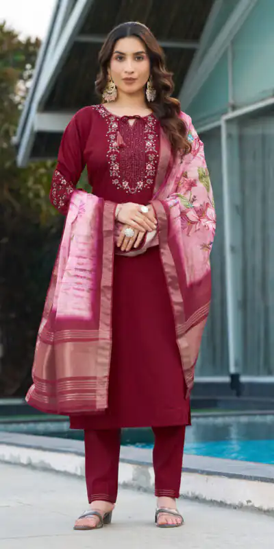 Maroon Viscose Silk Digital Print Embroider Work Salwar Suit | Jump Suits, Salwar suit, Casual Suits, Creative suits, Designer Suits, Palazzo Suits, Party Wear Suits, Patiala Suits, Straight Suits