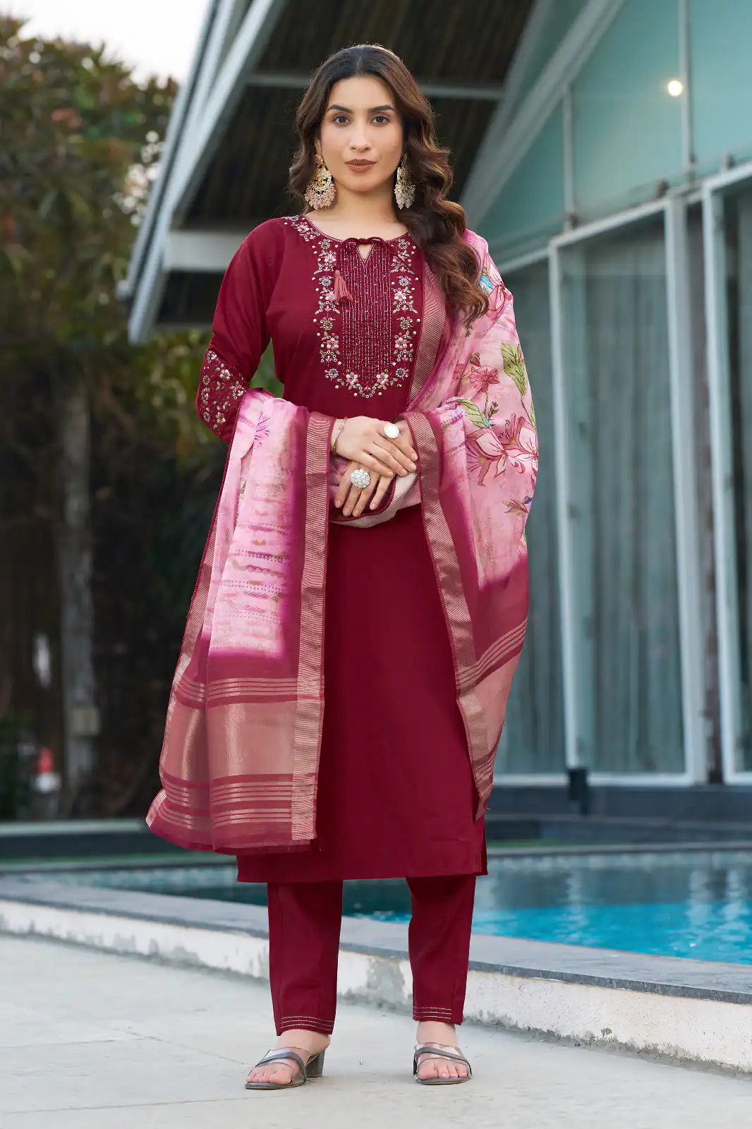 Maroon Viscose Silk Digital Print Embroider Work Salwar Suit | Jump Suits, Salwar suit, Casual Suits, Creative suits, Designer Suits, Palazzo Suits, Party Wear Suits, Patiala Suits, Straight Suits