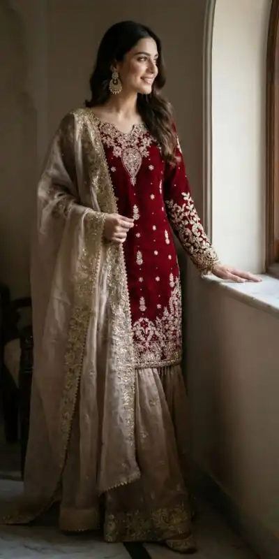 Maroon Zimmy Choo Silk Embroidery Work Slwar Suit | Jump Suits, Tops & Bottoms, Track Suits, Salwar suit, Casual Suits, Creative suits, Designer Suits, Palazzo Suits, Party Wear Suits, Patiala Suits, Straight Suits, Trendy Wear