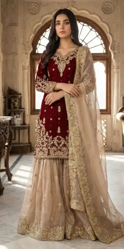 Maroon Zimmy Choo Silk Embroidery Work Slwar Suit | Jump Suits, Tops & Bottoms, Track Suits, Salwar suit, Casual Suits, Creative suits, Designer Suits, Palazzo Suits, Party Wear Suits, Patiala Suits, Straight Suits, Trendy Wear