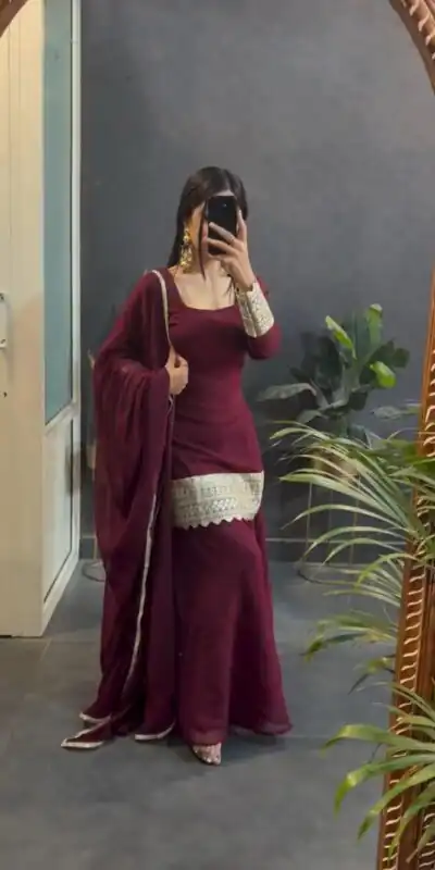 Marron Fox Georgette Heavy Embroidery Work Salwar Suit | Jump Suits, Salwar suit, Casual Suits, Creative suits, Designer Suits, Palazzo Suits, Party Wear Suits, Patiala Suits, Straight Suits