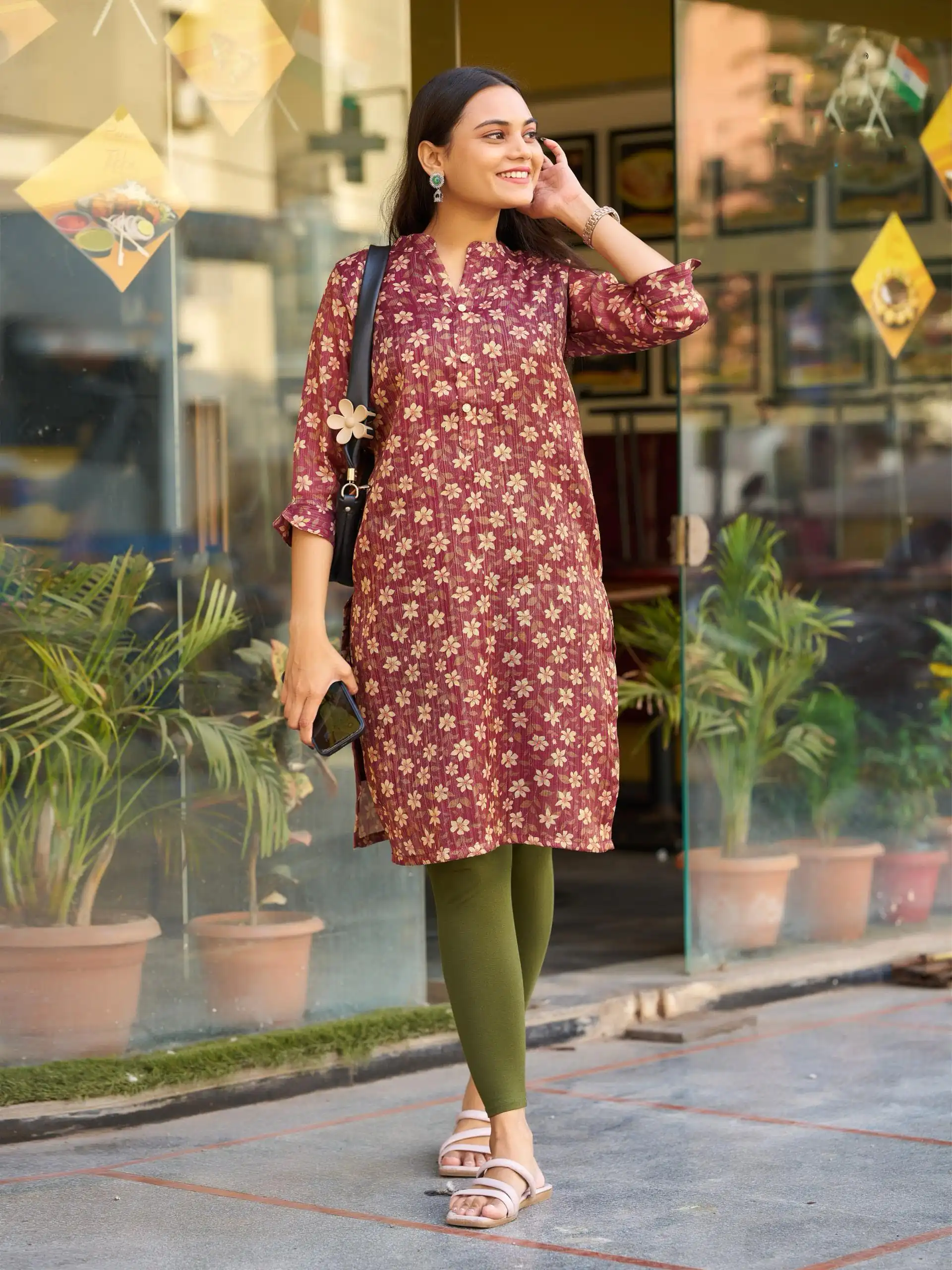 Marron Simmer Silk Office Wear Printed Kurti | Kurti, Bollywood Kurti, Creative Kurtis, Designer Kurti, Party Wear Kurti, Selfie Kurti