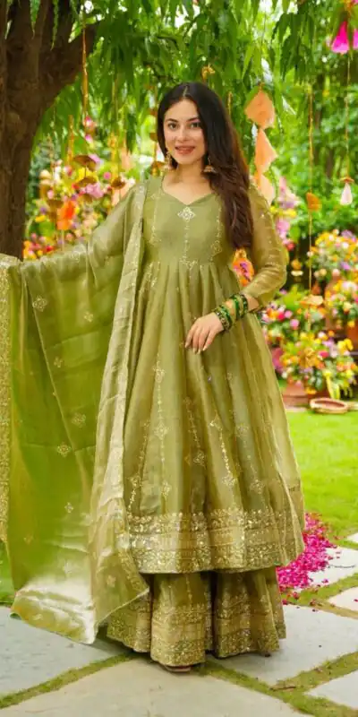Mehandi Crunchy Silk With Embroidery Salwar Suit | Jump Suits, Tops & Bottoms, Track Suits, Salwar suit, Casual Suits, Creative suits, Designer Suits, Palazzo Suits, Party Wear Suits, Patiala Suits, Straight Suits, Trendy Wear
