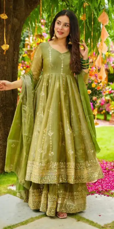 Mehandi Crunchy Silk With Embroidery Salwar Suit | Jump Suits, Tops & Bottoms, Track Suits, Salwar suit, Casual Suits, Creative suits, Designer Suits, Palazzo Suits, Party Wear Suits, Patiala Suits, Straight Suits, Trendy Wear