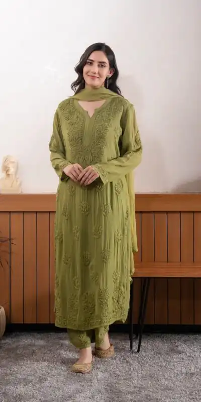 Mehandi Georgette Embroidery Work Salwal Suit | Jump Suits, Tops & Bottoms, Track Suits, Salwar suit, Casual Suits, Creative suits, Designer Suits, Palazzo Suits, Party Wear Suits, Patiala Suits, Straight Suits, Trendy Wear