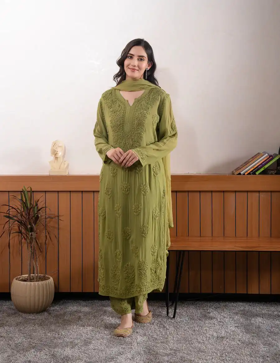 Mehandi Georgette Embroidery Work Salwal Suit | Jump Suits, Tops & Bottoms, Track Suits, Salwar suit, Casual Suits, Creative suits, Designer Suits, Palazzo Suits, Party Wear Suits, Patiala Suits, Straight Suits, Trendy Wear