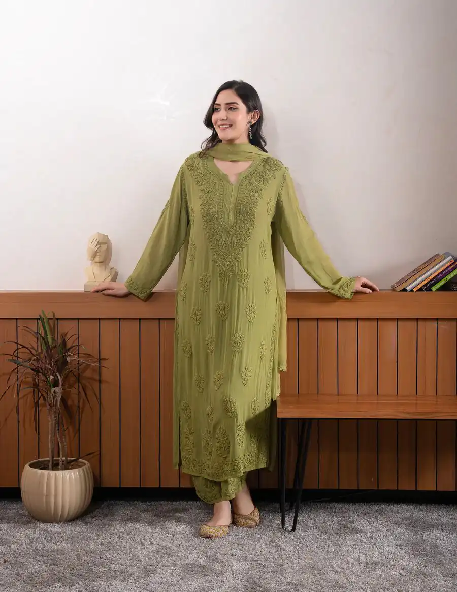 Mehandi Georgette Embroidery Work Salwal Suit | Jump Suits, Tops & Bottoms, Track Suits, Salwar suit, Casual Suits, Creative suits, Designer Suits, Palazzo Suits, Party Wear Suits, Patiala Suits, Straight Suits, Trendy Wear