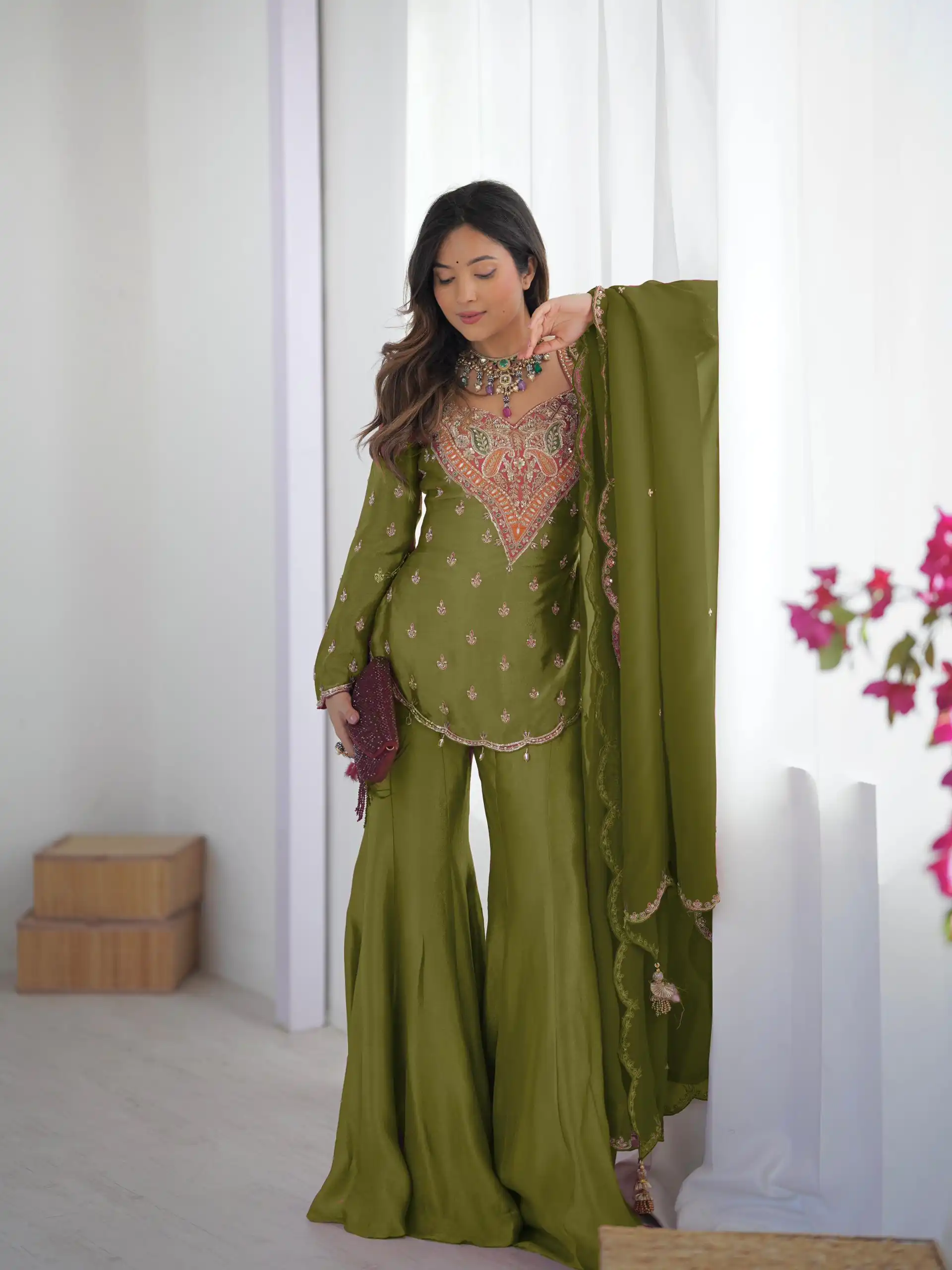 Mehandi Simar Silk Embroidery Work Salwar Suit | Jump Suits, Salwar suit, Casual Suits, Creative suits, Designer Suits, Palazzo Suits, Party Wear Suits, Patiala Suits, Straight Suits