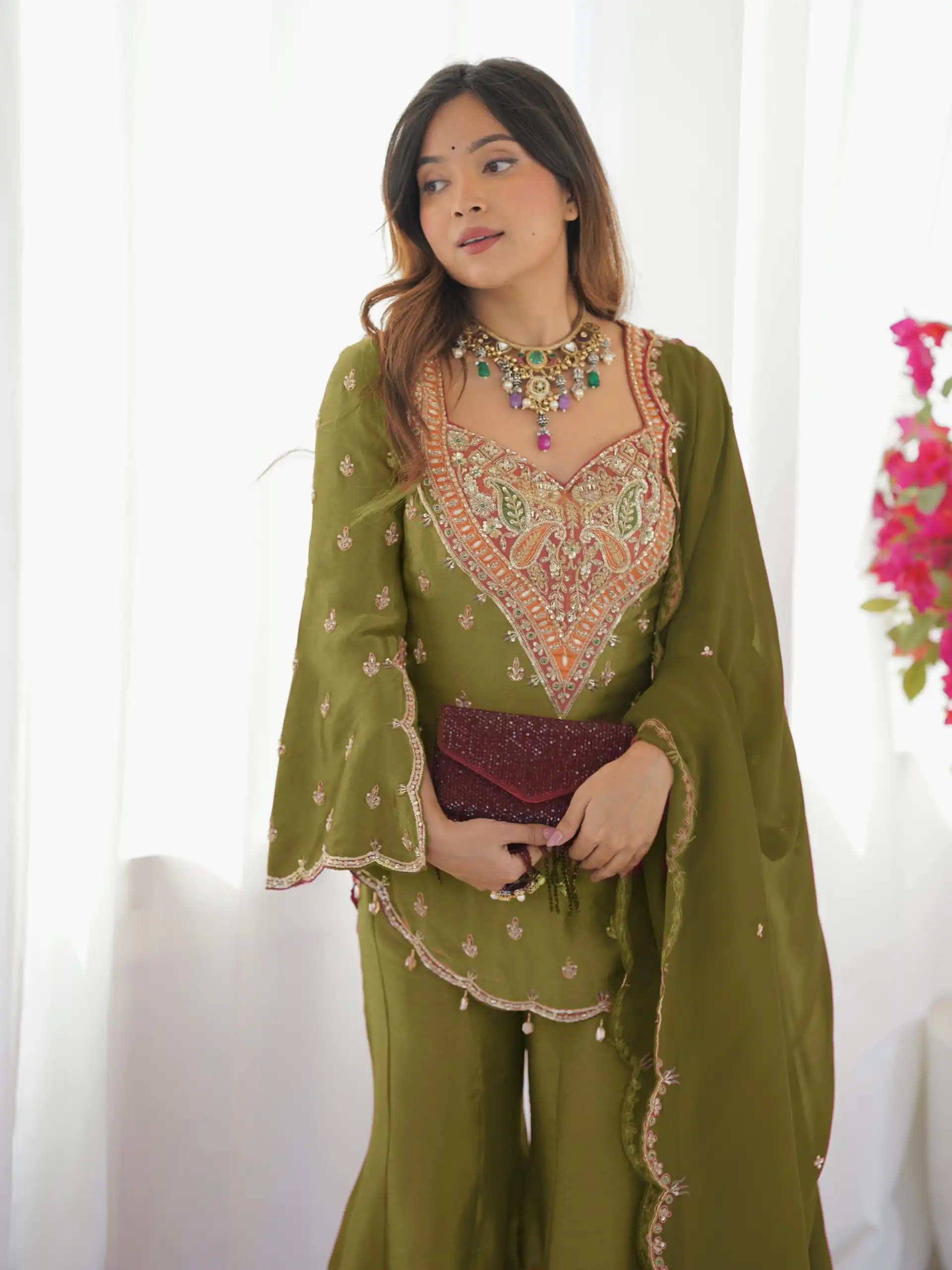 Mehandi Simar Silk Embroidery Work Salwar Suit | Jump Suits, Salwar suit, Casual Suits, Creative suits, Designer Suits, Palazzo Suits, Party Wear Suits, Patiala Suits, Straight Suits