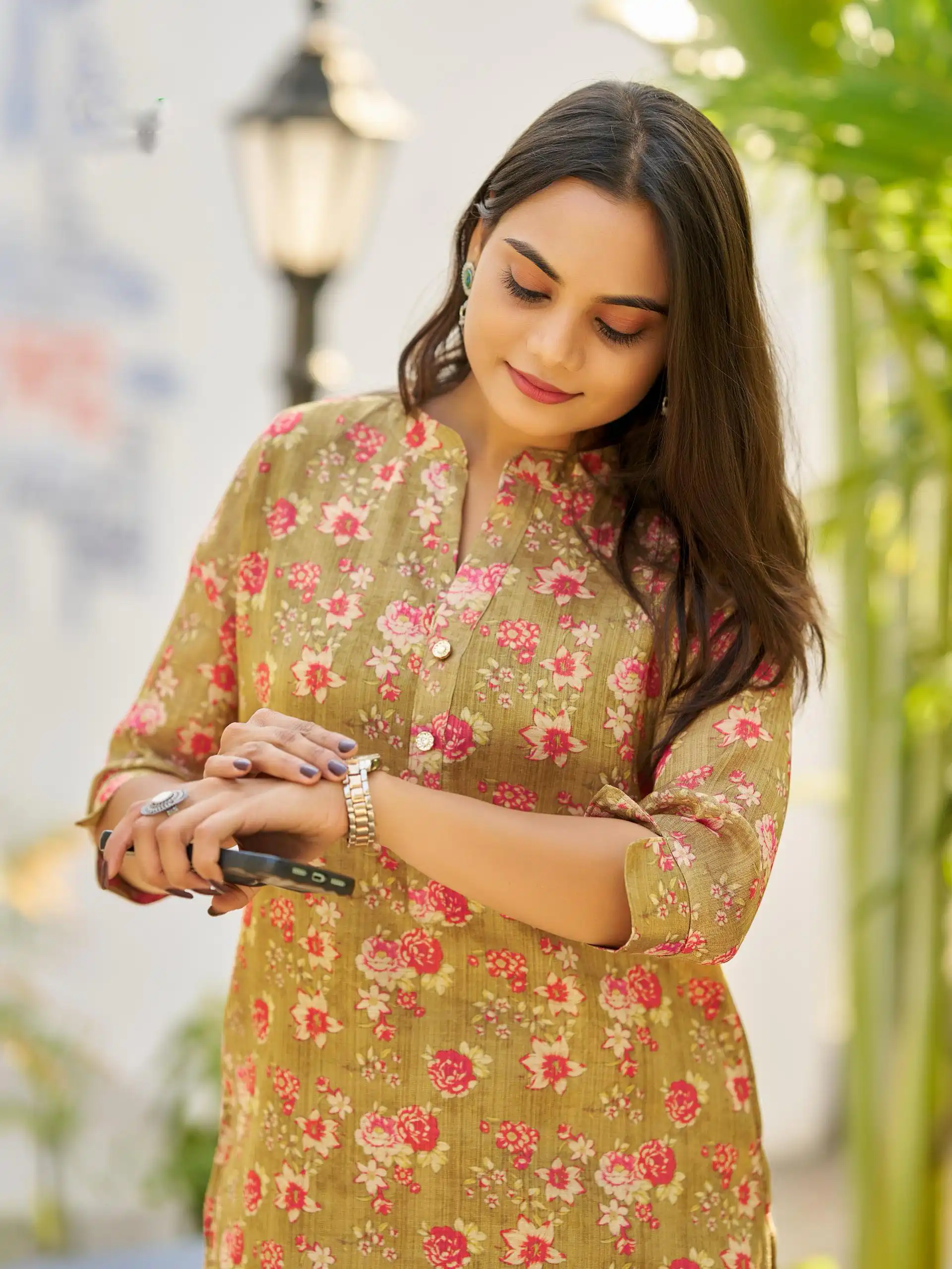 Mehandi Simmer Silk Office Wear Printed Kurti | Kurti, Bollywood Kurti, Creative Kurtis, Designer Kurti, Party Wear Kurti, Selfie Kurti