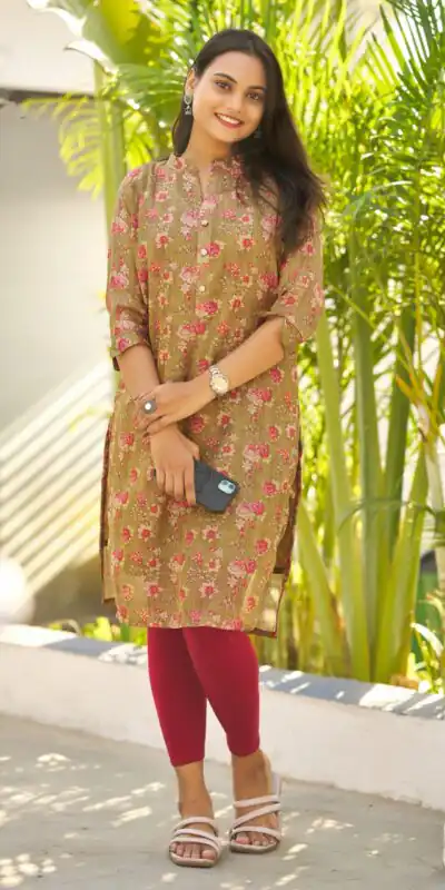 Mehandi Simmer Silk Office Wear Printed Kurti | Kurti, Bollywood Kurti, Creative Kurtis, Designer Kurti, Party Wear Kurti, Selfie Kurti