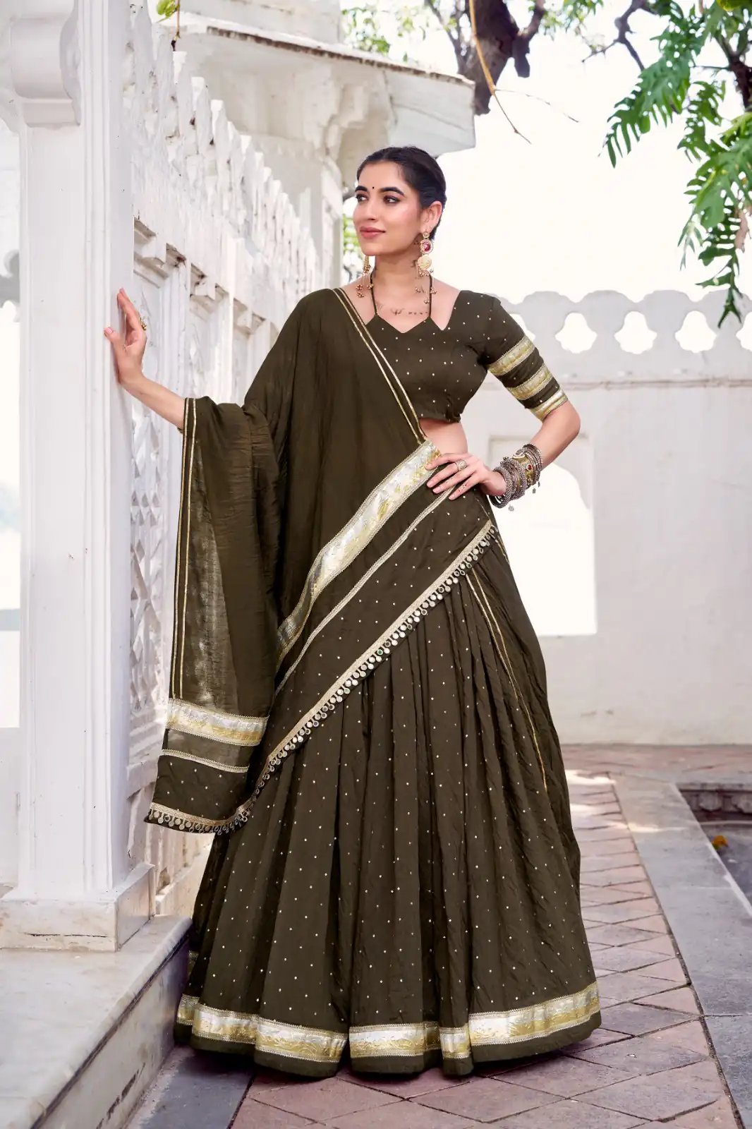 Mehendi Chanderi Lace Zari Work Lehenga Choli | Lehenga, Bollywood Lehenga, Creative Lehenga, Designer Lehenga, Embroidered Lehenga, Party Wear Lehenga