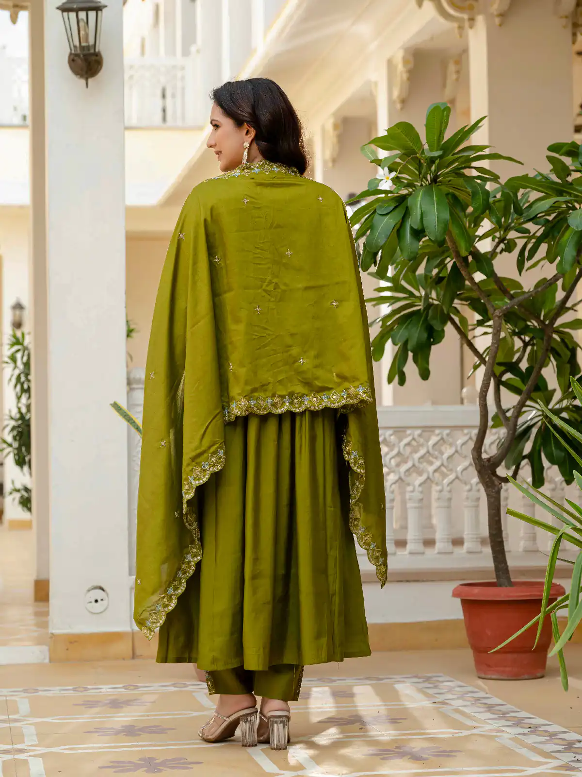 Mehendi Viscose Roman Silk Mirror Work Anarkali Suit | Anarkali Suits, Bollywood Anarkali, Creative-Anarkali, Designer Anarkali, Embroidered Anarkali, Party Wear Anarkali