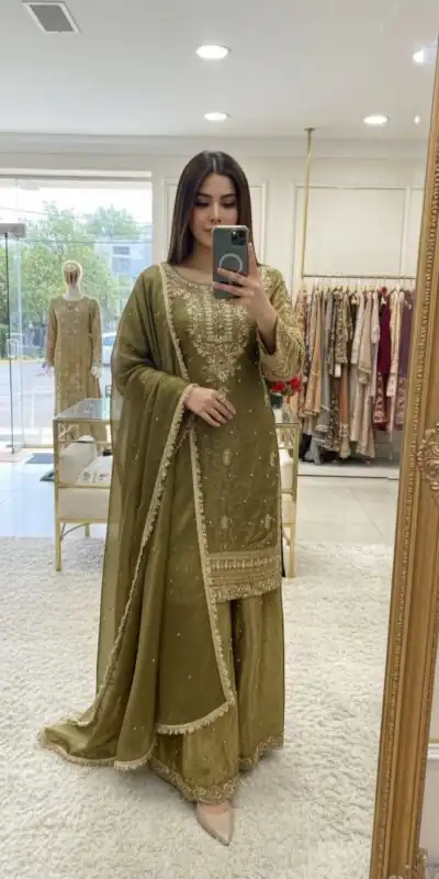 Mehendi Zimmy Silk Lace Embroidery Work Salwar Suit | Jump Suits, Salwar suit, Casual Suits, Creative suits, Designer Suits, Palazzo Suits, Party Wear Suits, Patiala Suits, Straight Suits