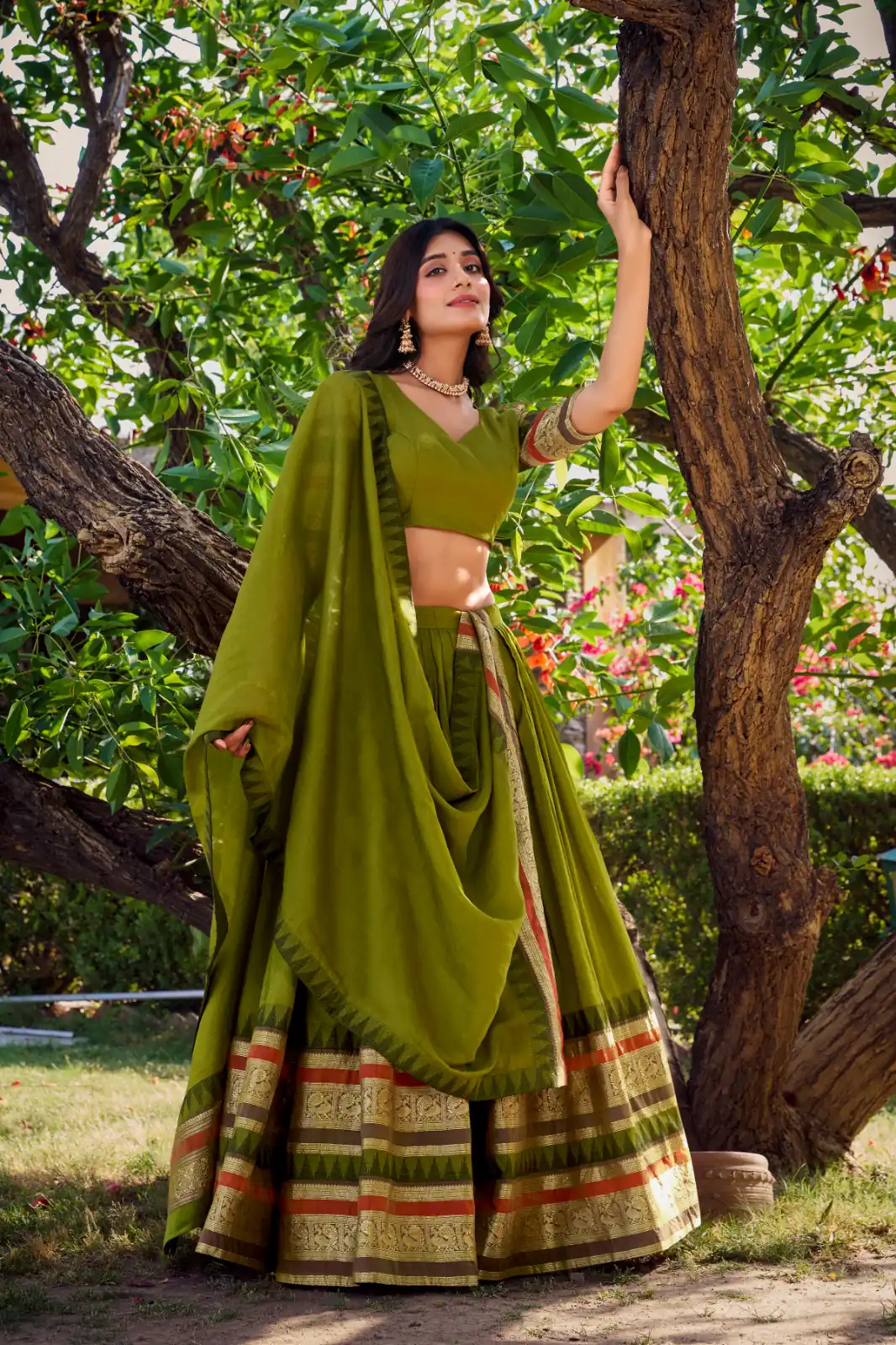 Mehndi Chanderi Plain Lehenga Choli | Lehenga, Bollywood Lehenga, Creative Lehenga, Designer Lehenga, Embroidered Lehenga, Party Wear Lehenga